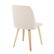 Lumi Source Toriano mid-century modern dining chair set with solid wood legs, in natural/cream or walnut/beige colors.