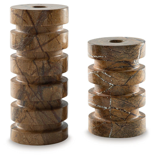 Emsleyfield - Candle Holder Set (Set of 2) - Tan - R&R Furniture Gallery (Fountain Valley, CA)