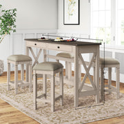 Console Table With 4 Stools - Antique White - R&R Furniture Gallery (Fountain Valley, CA)