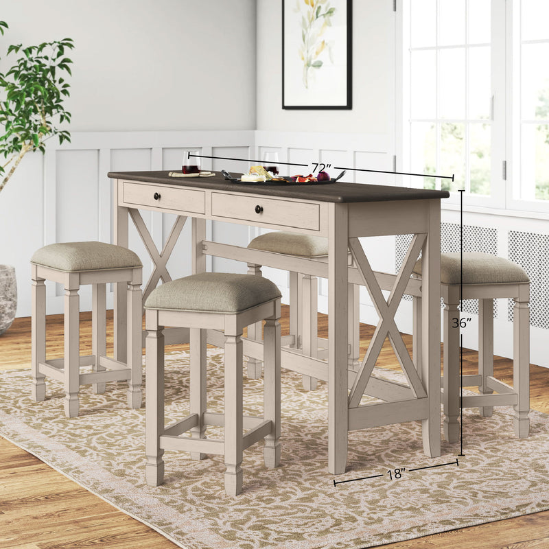 Console Table With 4 Stools - Antique White - R&R Furniture Gallery (Fountain Valley, CA)