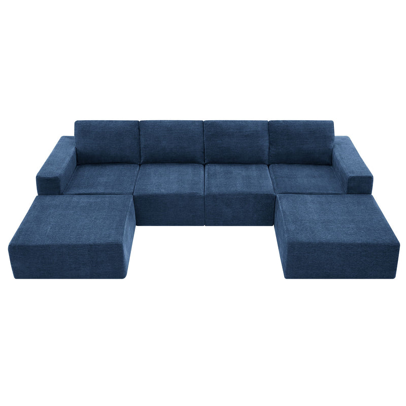 Modular U Shaped Sectional With Ottomans, Luxury Cloud Floor Couch With Deep Seat Fully Compressed Upholstered Sofa - R&R Furniture Gallery (Fountain Valley, CA)