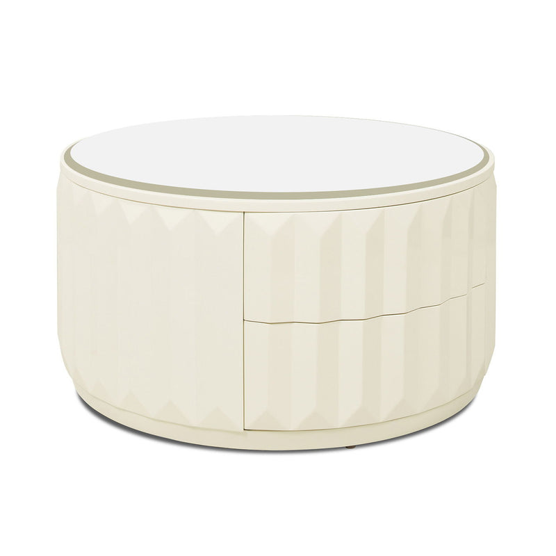 Facino - Round Storage Coffee Table - White Birch - R&R Furniture Gallery (Fountain Valley, CA)