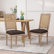 French Country Dining Chair With Rectangular Cane Backrest And Smooth Upholstered Seating - R&R Furniture Gallery (Fountain Valley, CA)