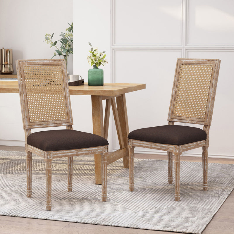 French Country Dining Chair With Rectangular Cane Backrest And Smooth Upholstered Seating - R&R Furniture Gallery (Fountain Valley, CA)