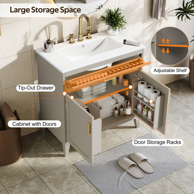 Bathroom Vanity With Sink Top, Adjustable Shelf, Door Organizers