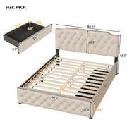 Upholstered Platform Bed With 2 Drawers And 2 Sets Of USB Ports On Each Side, Fabric - R&R Furniture Gallery (Fountain Valley, CA)