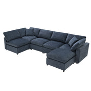 Modern Luxe & Co. cloud sectional sofa bed with ottoman, U-shaped sleeper couch, 6 seats, perfect for living room comfort and style.