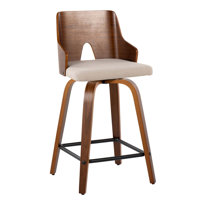 Lumi Source Ariana mid-century modern counter stool set of 2 with wooden seats and sleek metal legs, ideal for kitchen or bar area.