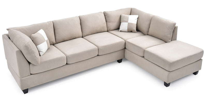 Glory Furniture Malone Comfort Sectional sofa in a neutral fabric, showing a spacious stationary sectional with plush cushions.