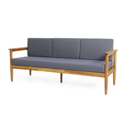 Outdoor 3 Seater Sofa With Cushion And Teak Acacia Wood - Dark Gray - R&R Furniture Gallery (Fountain Valley, CA)
