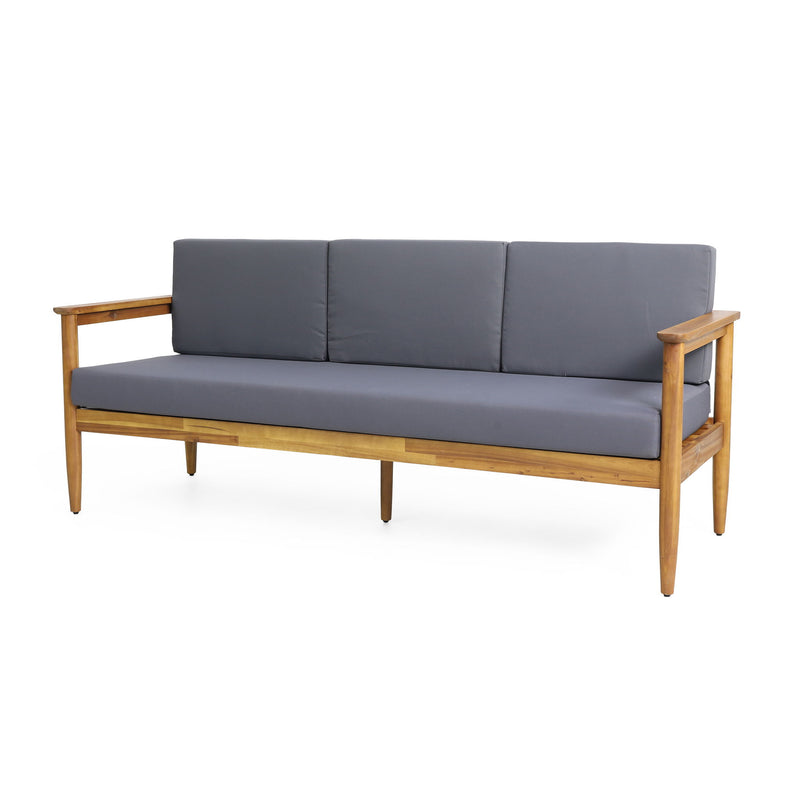 Outdoor 3 Seater Sofa With Cushion And Teak Acacia Wood - Dark Gray - R&R Furniture Gallery (Fountain Valley, CA)
