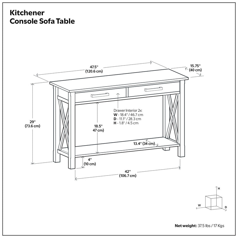 Handcrafted Kitchener console table by Simpli-Home with wooden finish and elegant design, ideal for entryways or living rooms.