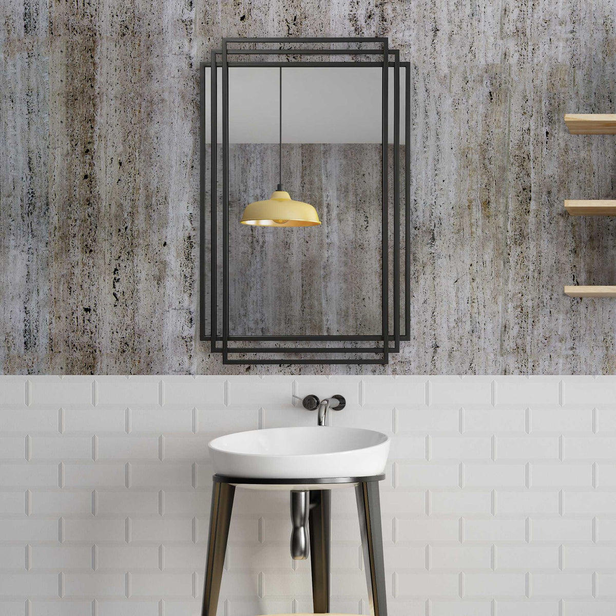 Uttermost Amherst wall mirror with a sleek, modern frame, hanging on a wall, showcasing elegant home decor.