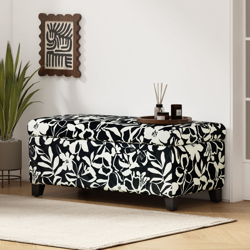 Luxury Storage Ottoman With Floral Patterned Fabric, Soft-Close Hinges, Multi Functional - R&R Furniture Gallery (Fountain Valley, CA)