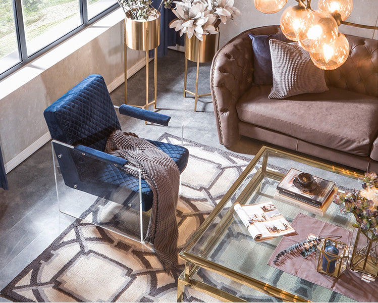 Edmond Modern Blue Velvet & Acrylic Lounge Chair — view 4