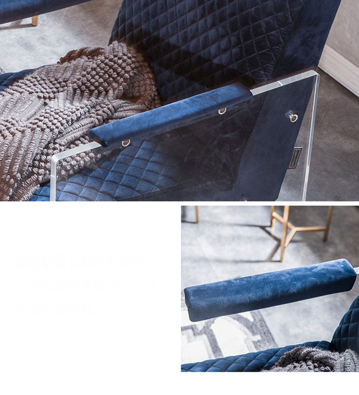 Edmond Modern Blue Velvet & Acrylic Lounge Chair — view 5