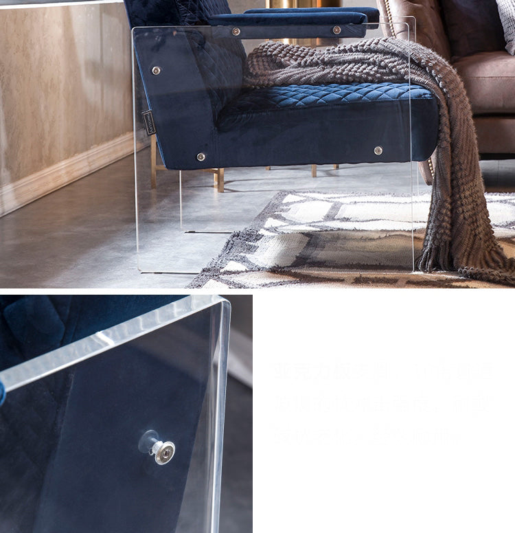 Edmond Modern Blue Velvet & Acrylic Lounge Chair — view 2