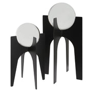 Uttermost Ellianna Crystal Spheres table accessory set with two decorative glass orbs on a sleek surface.