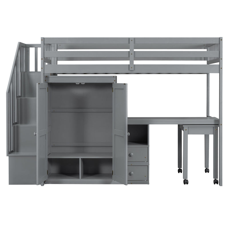Loft Bed With Stairs, Bookshelf, Drawers, Desk & Wardrobe, Space Saving Multifunctional Furniture - R&R Furniture Gallery (Fountain Valley, CA)