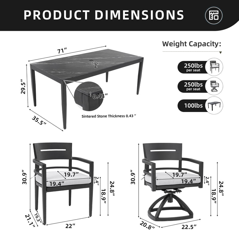 Modern Outdoor Patio Dining Set With Table And Chairs With Sunbrella Cushions - R&R Furniture Gallery (Fountain Valley, CA)