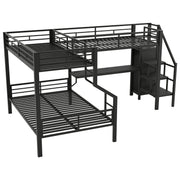 Twin Over Full L Shaped Bunk & Loft Bed With Built-In Wardrobe, Desk, And USB Ports - Black - R&R Furniture Gallery (Fountain Valley, CA)