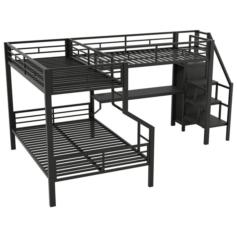 Twin Over Full L Shaped Bunk & Loft Bed With Built-In Wardrobe, Desk, And USB Ports - Black - R&R Furniture Gallery (Fountain Valley, CA)