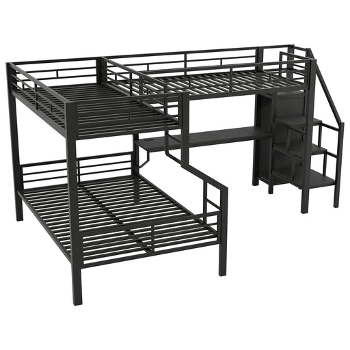 Twin Over Full L Shaped Bunk & Loft Bed With Built-In Wardrobe, Desk, And USB Ports - Black - R&R Furniture Gallery (Fountain Valley, CA)