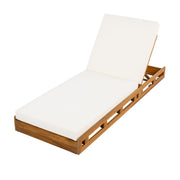 Premium Acacia Wood Lounge Chaise Set With Water Resistant Cushions, Adjustable Recline - Cream / Teak - R&R Furniture Gallery (Fountain Valley, CA)