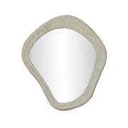 TOV Furniture Orpheus 35x31 inch ribbed wall mirror with faux stone frame, showcasing textured design and sleek style.