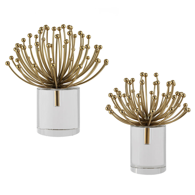 Uttermost Aga modern gold sculptures set of 2, contemporary decorative figurines with sleek, artistic design for home decor.