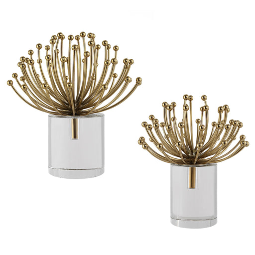 Uttermost Aga modern gold sculptures set of 2, contemporary decorative figurines with sleek, artistic design for home decor.