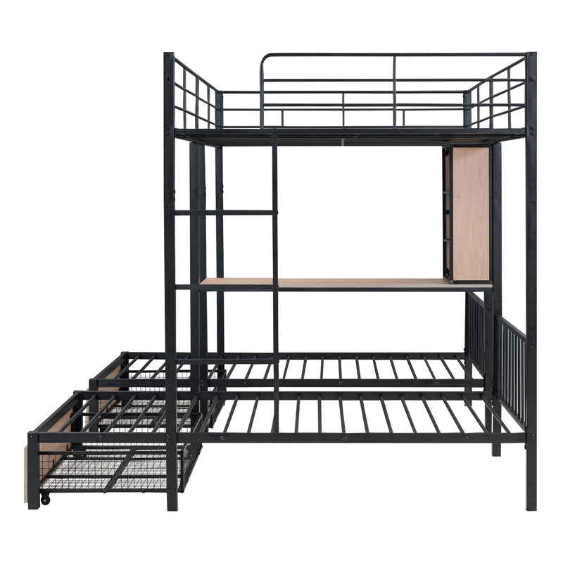 Triple Bunk Bed With Drawers, Multi-Functional Frame With Desks And Shelves In The Middle - R&R Furniture Gallery (Fountain Valley, CA)