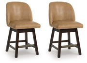 Neymorton - Upholstered Swivel Faux Leather Barstool (Set of 2) - Dark Grayish Brown - R&R Furniture Gallery (Fountain Valley, CA)