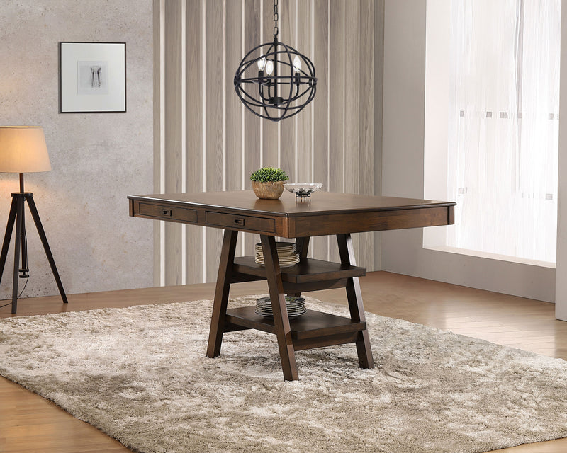 Dewey 2-drawer Counter Height Table with Open Shelves Walnut