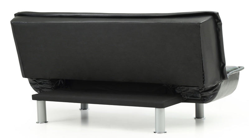 Glory Furniture Lionel sofa bed futon sofa with dark fabric upholstery, convertible for seating and sleeping.