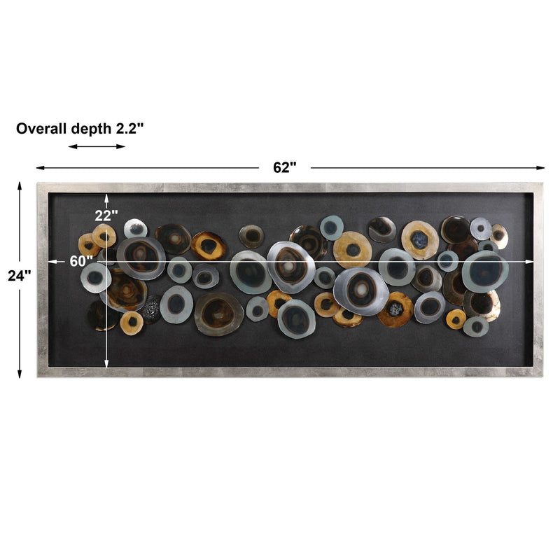 Silver shadow box wall decor discs by Uttermost, featuring layered metallic circles for modern home interior decoration.