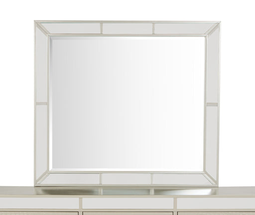 Elegant contemporary mirror by Glory Furniture with a sleek, modern frame, reflecting a stylish interior space.