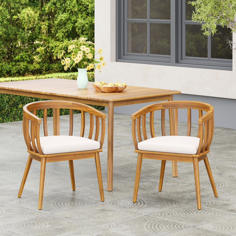 Klismos - Dining Armchair (Set of 2) - Teak / Beige - R&R Furniture Gallery (Fountain Valley, CA)