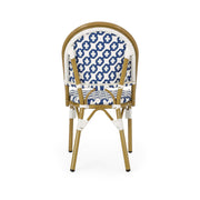 Noble House French Bistro Chair with durable rattan seat and aluminum frame, armless design for stylish outdoor dining.