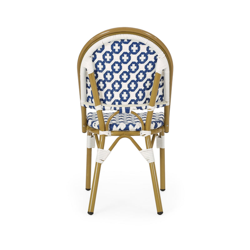 Noble House French Bistro Chair with durable rattan seat and aluminum frame, armless design for stylish outdoor dining.