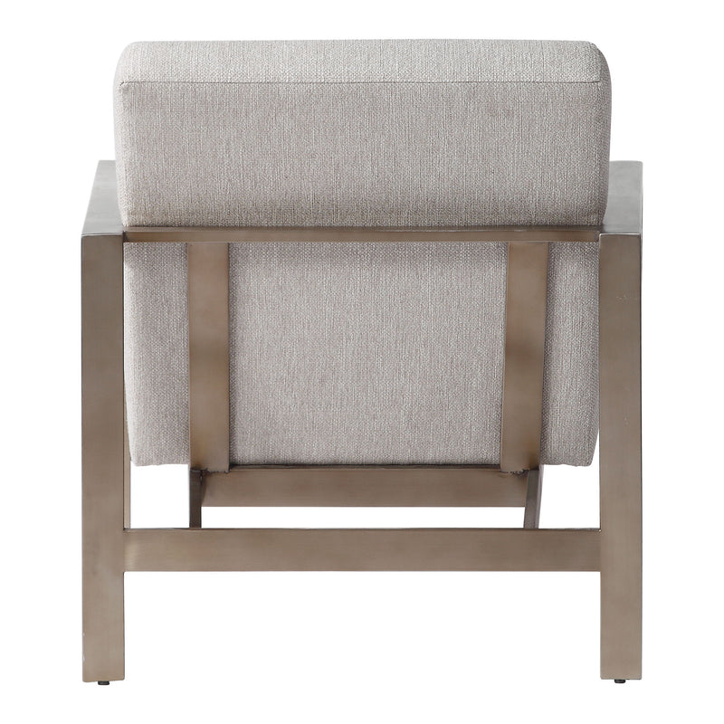 Contemporary beige accent arm chair by Uttermost with sleek design and plush cushioning, perfect for modern living spaces.