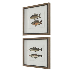 The Catch - Framed Fish Prints (Set of 2) - Black / Brown / Gray / Green / Orange / Woodtone