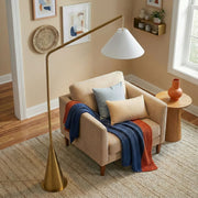 Lisbon - Floor Lamp With On / Off Switch Coned Base Hanging Shade - Antique Brass / White - R&R Furniture Gallery (Fountain Valley, CA)