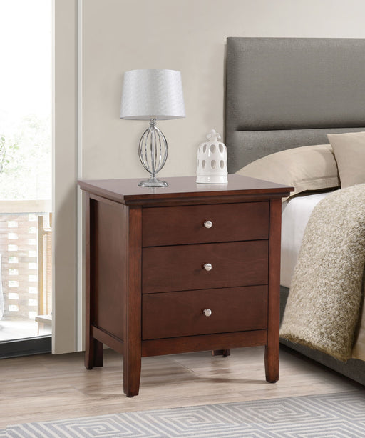 Glory Furniture Hammond cappuccino accent nightstand with three drawers, wooden finish, and modern design.