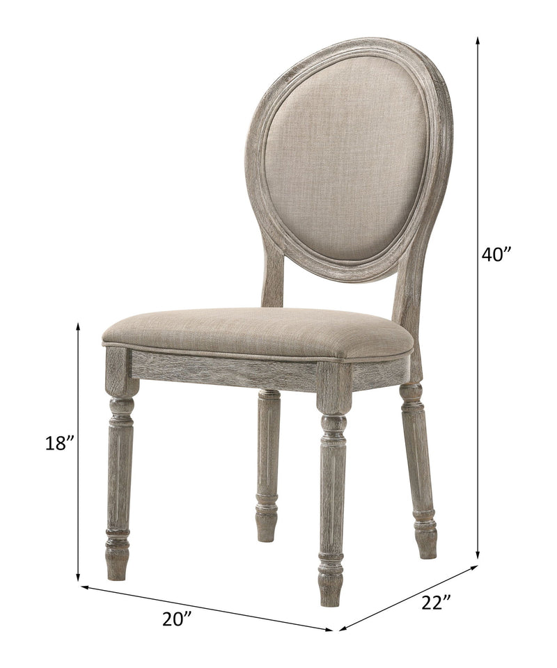 Faustine - Side Chair (Set of 2) - Tan Fabric & Salvaged Light Oak - R&R Furniture Gallery (Fountain Valley, CA)