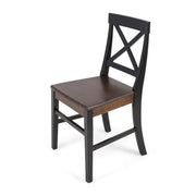 Set of two Noble House Plethora dining chairs with X-shaped back and wooden legs, perfect for modern dining rooms.