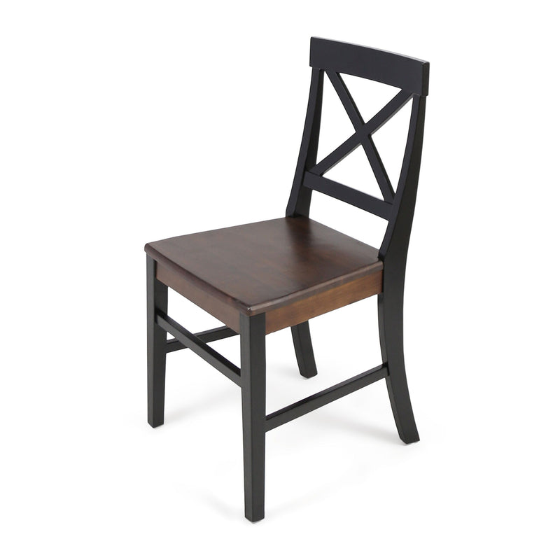 Set of two Noble House Plethora dining chairs with X-shaped back and wooden legs, perfect for modern dining rooms.
