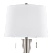 Set of two Lumi Source Jules contemporary table lamps with built-in USB ports, featuring nickel bases and white shades.
