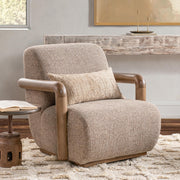 Classic Home Welson swivel accent chair in warm mocha fabric, featuring a rounded back and plush cushioning.