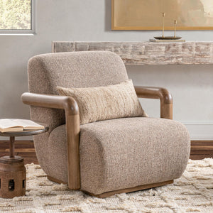 Classic Home Welson swivel accent chair in warm mocha fabric, featuring a rounded back and plush cushioning.